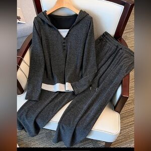 NWT!! SHEIN Dark Gray Hooded Top with Button Detail
